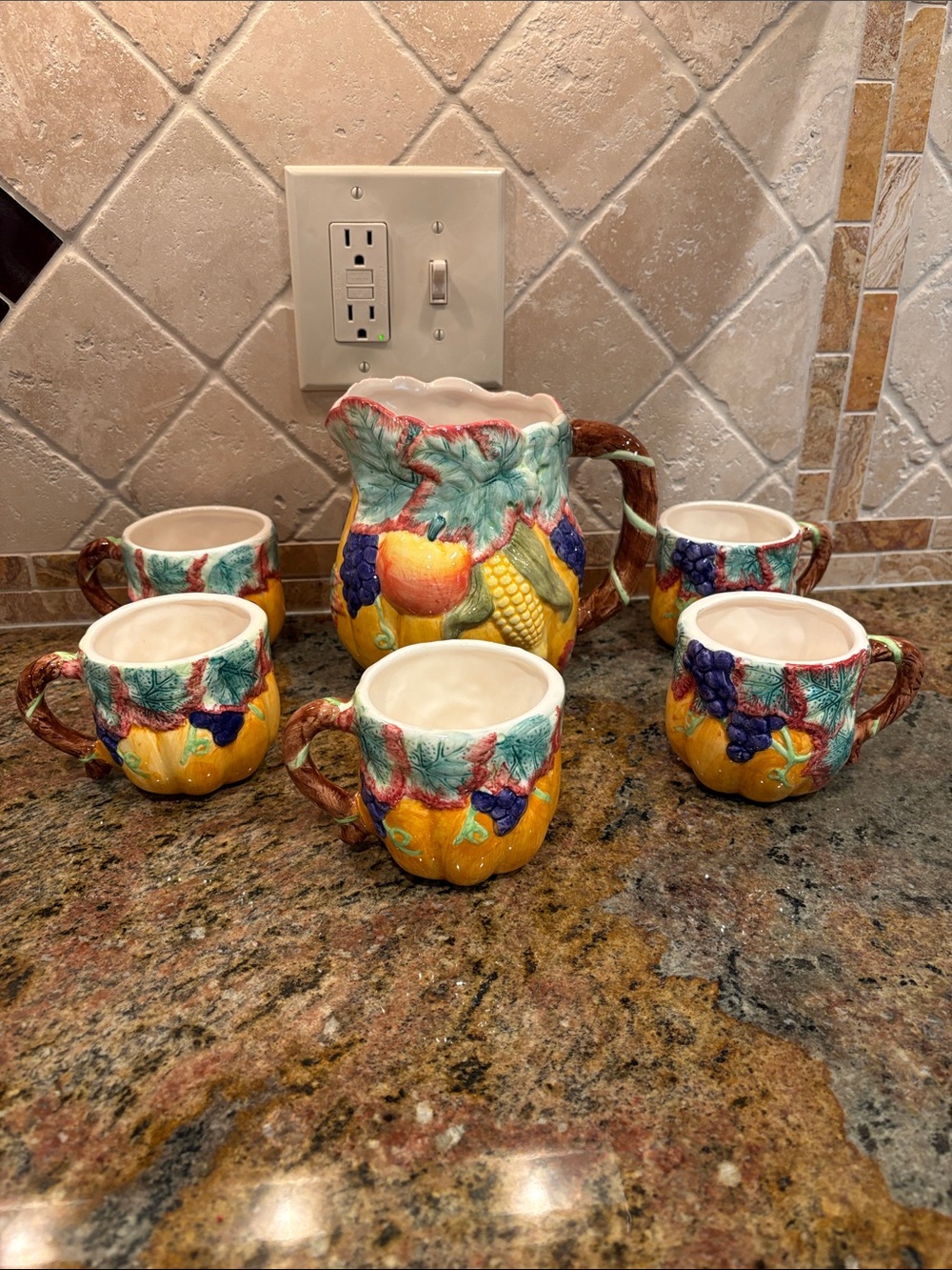 Harvest ceramic pitcher and mugs